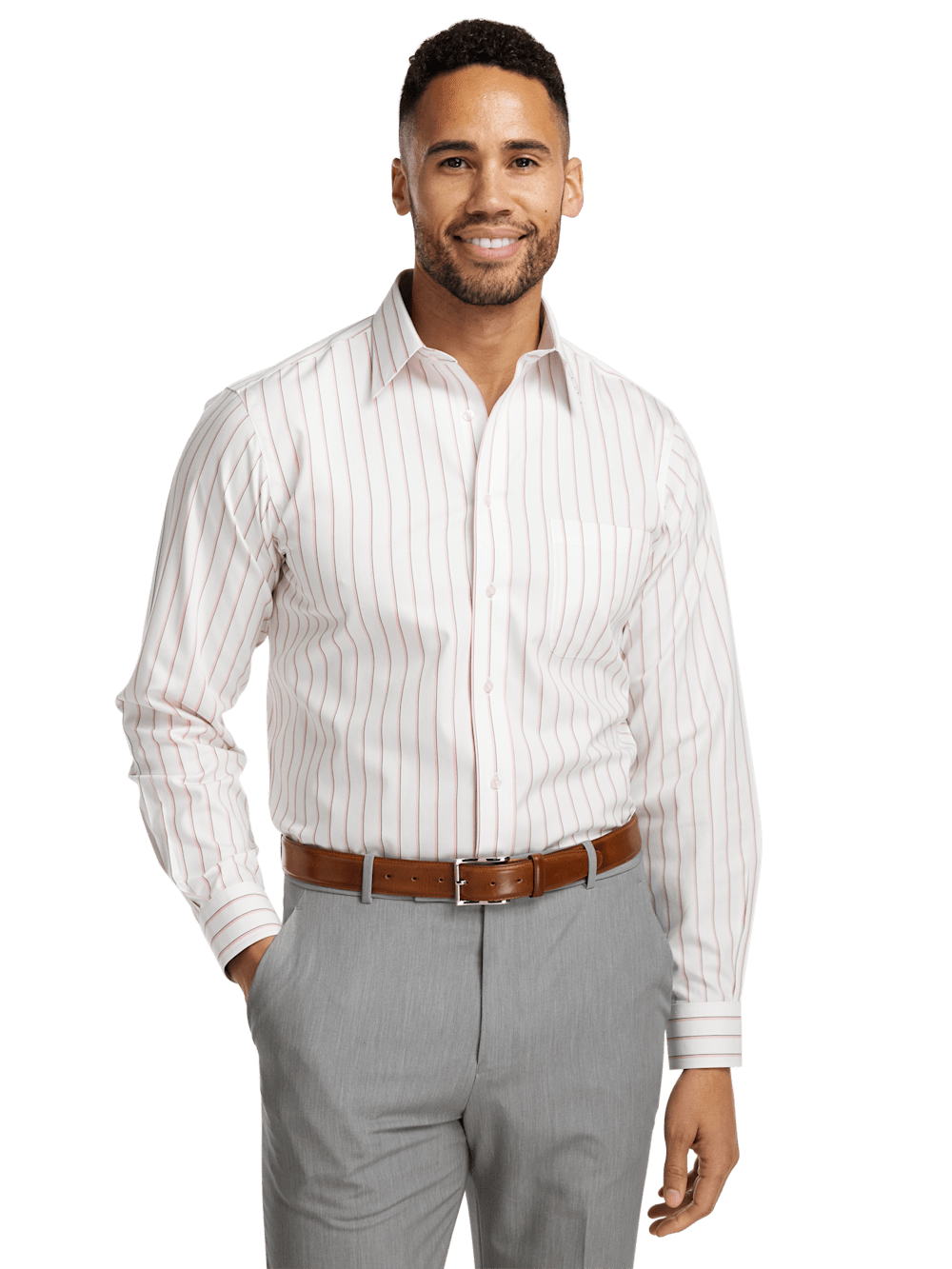 Alternate Image of Non-iron Cotton Stripe Dress Shirt With Contrast Trim-1