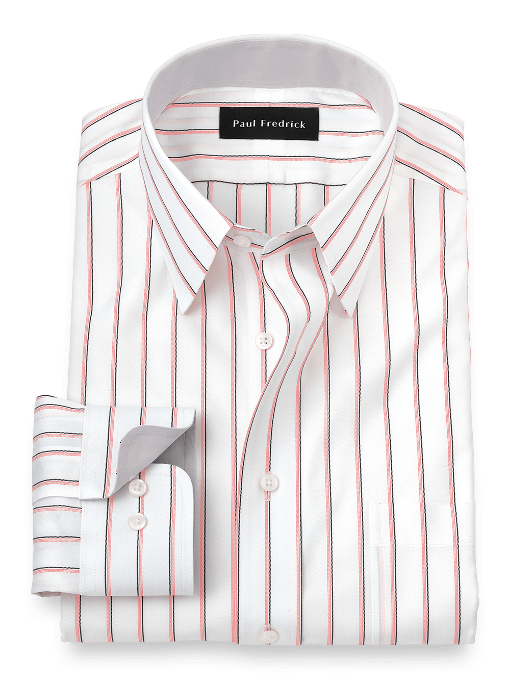 Product Image of Non-iron Cotton Stripe Dress Shirt With Contrast Trim-Coral/Black