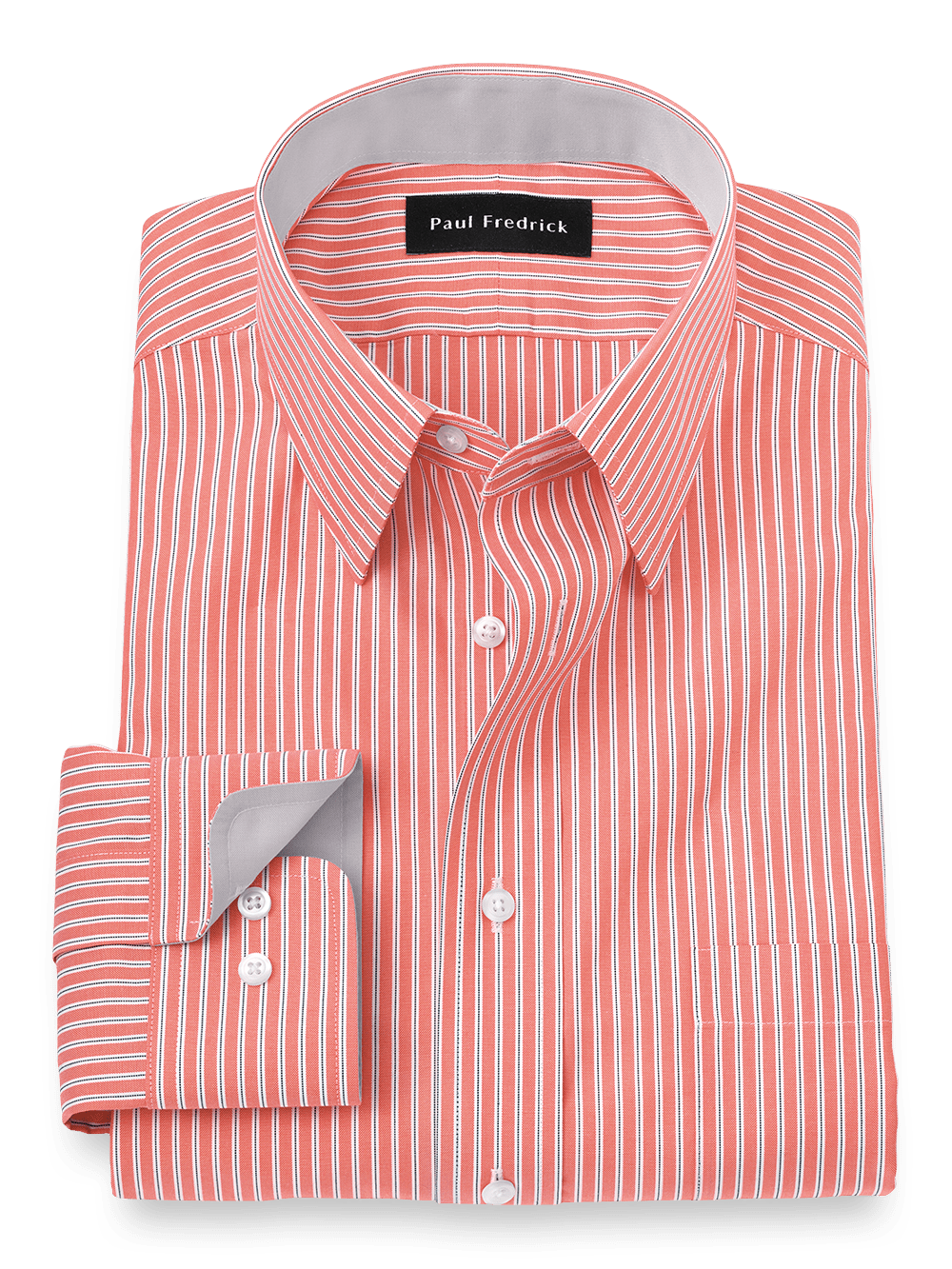 Product Image of Non-iron Cotton Stripe Dress Shirt With Contrast Trim-Coral