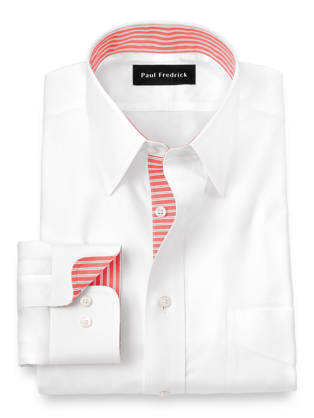 Product Image of Non-iron Cotton Solid Dress Shirt With Contrast Trim-White