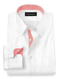 Non-Iron Cotton Solid Dress Shirt With Contrast Trim - White
