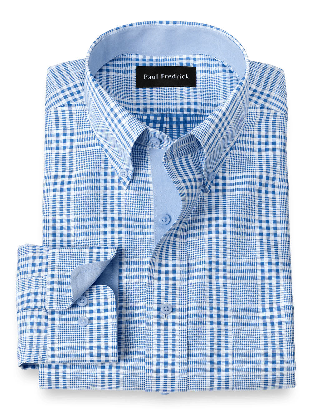 Product Image of Non-iron Cotton Plaid Dress Shirt With Contrast Trim-Blue