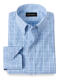 Non-Iron Cotton Plaid Dress Shirt With Contrast Trim - Blue