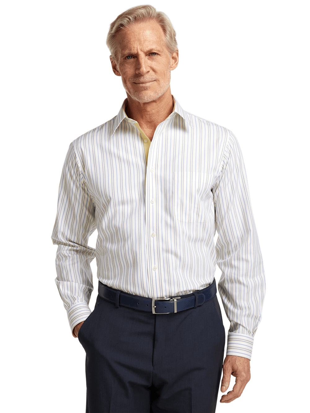 Alternate Image of Non-iron Cotton Stripe Dress Shirt With Contrast Trim-1