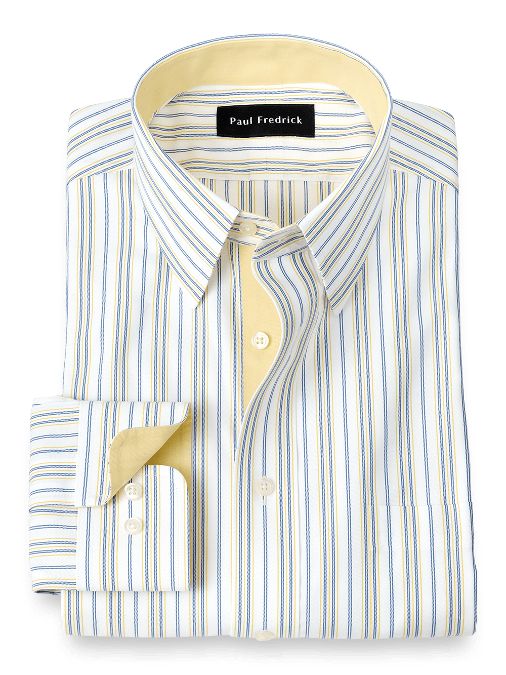 Product Image of Non-iron Cotton Stripe Dress Shirt With Contrast Trim-Blue/Yellow