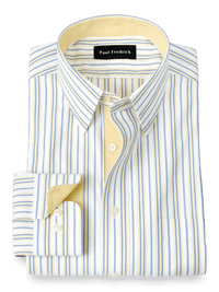 Non-Iron Cotton Stripe Dress Shirt With Contrast Trim - Blue/yellow