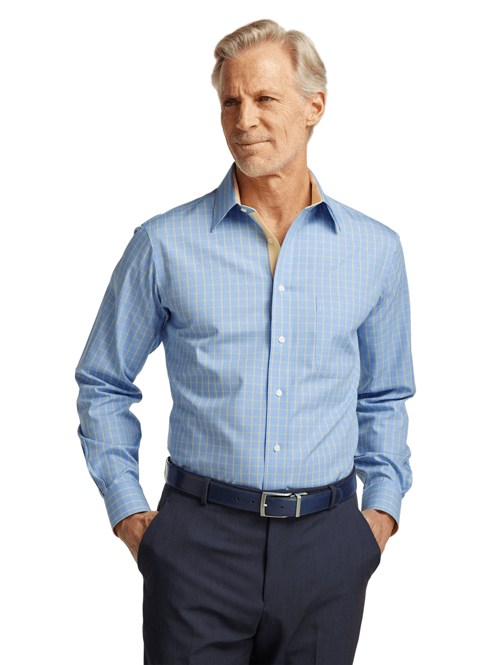 Alternate Image of Non-iron Cotton Tattersall Dress Shirt With Contrast Trim-1