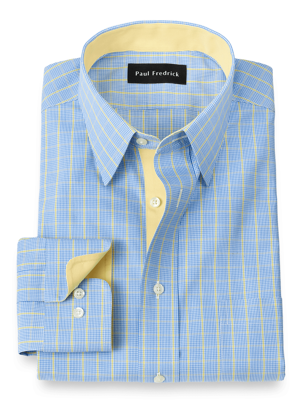 Product Image of Non-iron Cotton Tattersall Dress Shirt With Contrast Trim-Blue/Yellow