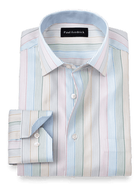 Non-Iron Cotton Stripe Dress Shirt With Contrast Trim - Multi