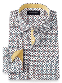 Non-Iron Cotton Print Dress Shirt With Contrast Trim - Multi