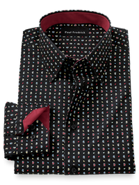 Non-Iron Cotton Paisley Dress Shirt With Contrast Trim - Black Multi