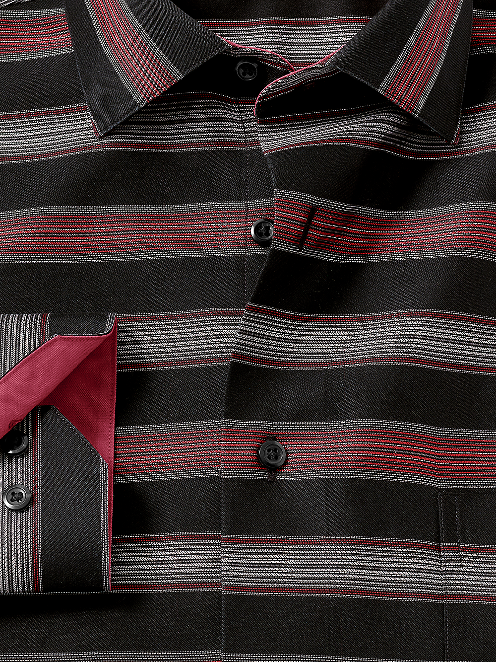 Alternate Image of Non-iron Cotton Horizontal Stripe Dress Shirt With Contrast Trim-2