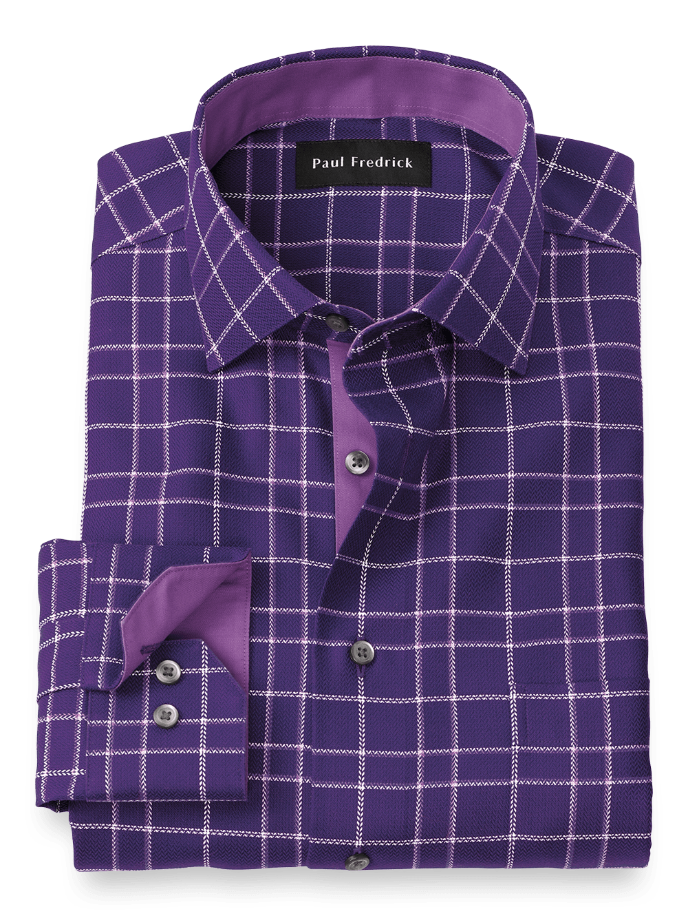 Product Image of Non-iron Cotton Windowpane Dress Shirt With Contrast Trim-Purple