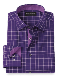 Non-Iron Cotton Windowpane Dress Shirt With Contrast Trim - Purple