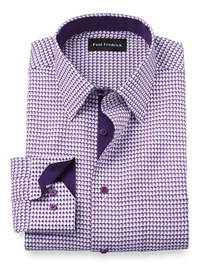 Non-Iron Cotton Houndstooth Dress Shirt With Contrast Trim - Purple