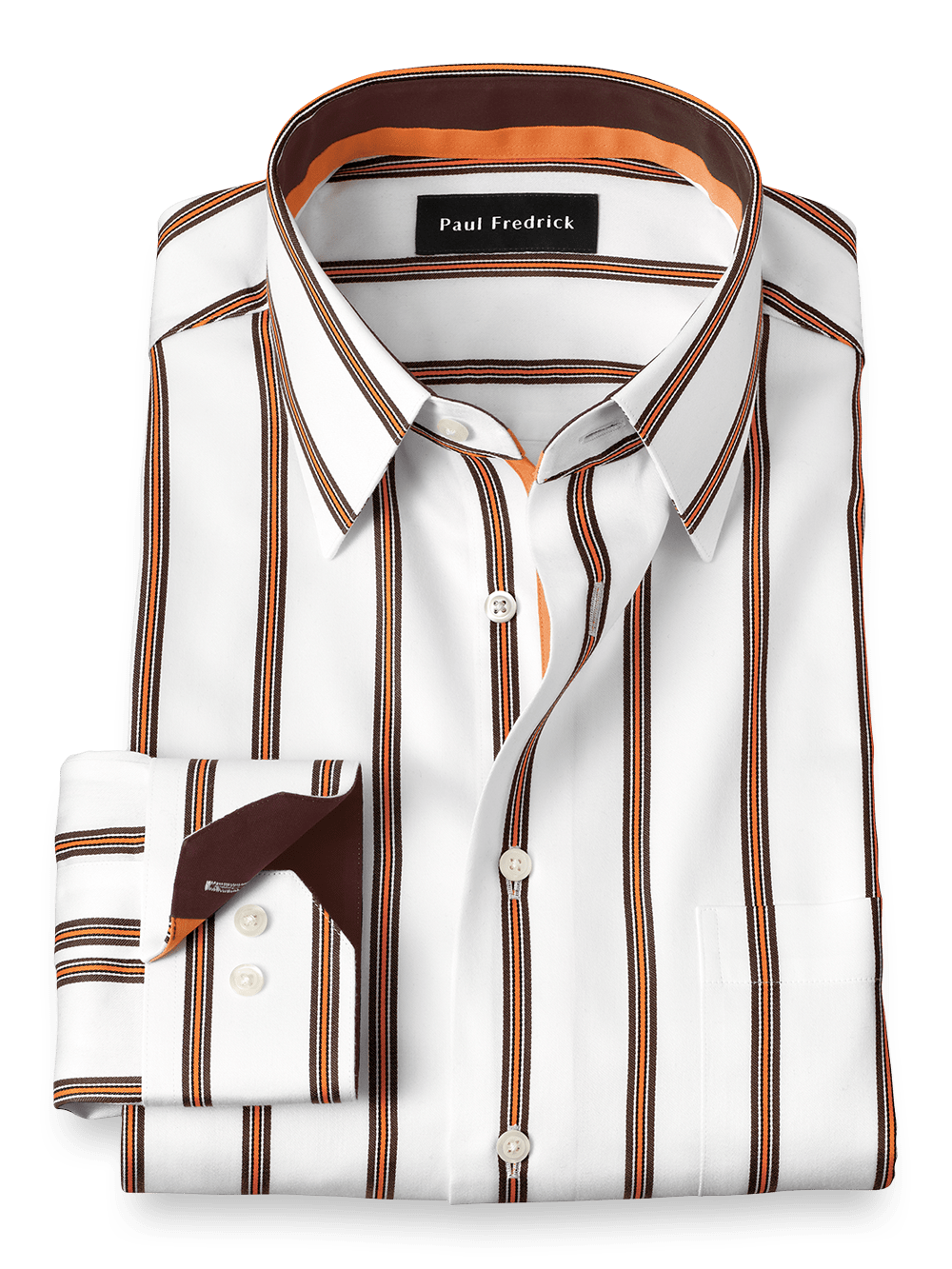 Product Image of Non-iron Cotton Stripe Dress Shirt With Contrast Trim-White/Orange