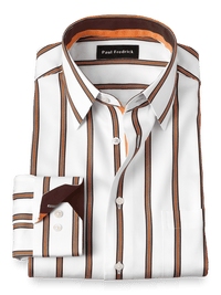 Non-Iron Cotton Stripe Dress Shirt With Contrast Trim - White/orange