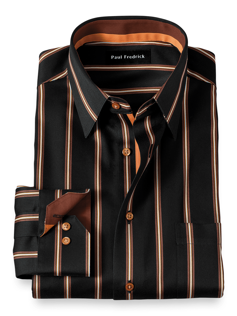 Product Image of Non-iron Cotton Stripe Dress Shirt With Contrast Trim-Black/Brown