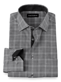 Non-Iron Cotton Plaid Dress Shirt With Contrast Trim - Black