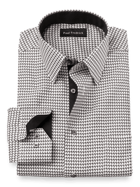 Non-Iron Cotton Houndstooth Dress Shirt With Contrast Trim - Black