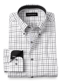 Non-Iron Cotton Tattersall Dress Shirt With Contrast Trim - Black/grey