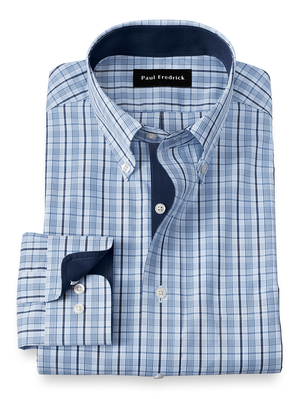 Product Image of Non-iron Cotton Glen Plaid Dress Shirt With Contrast Trim-Blue