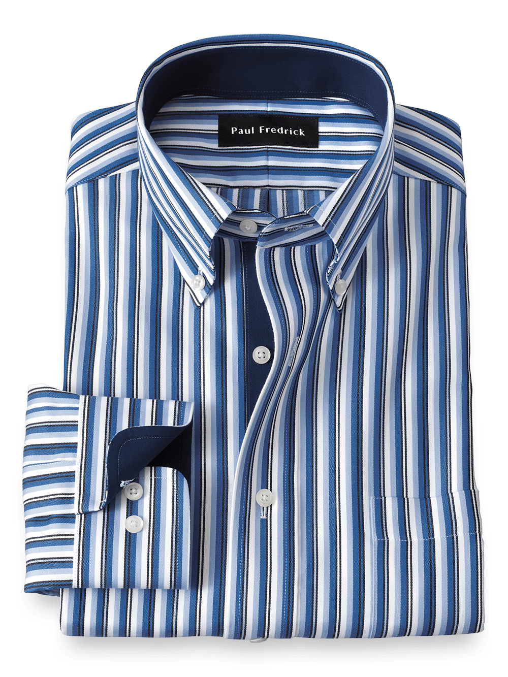 Product Image of Non-iron Cotton Stripe Dress Shirt With Contrast Trim-Blue