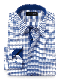 Non-Iron Cotton Houndstooth Dress Shirt With Contrast Trim - Blue