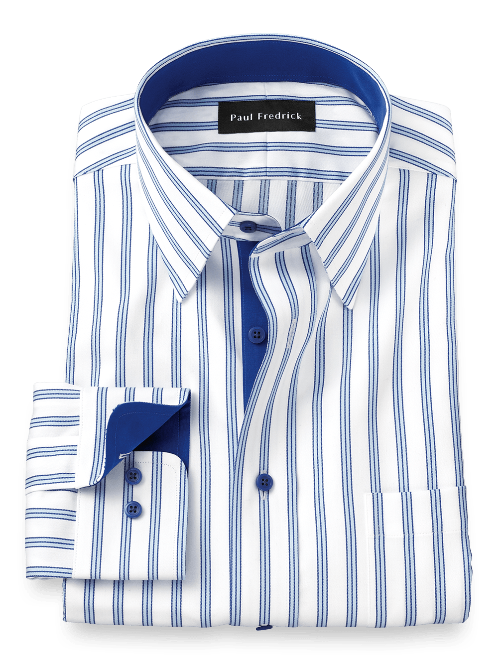Product Image of Non-iron Cotton Stripe Dress Shirt With Contrast Trim-Light Blue