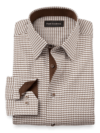 Non-Iron Cotton Houndstooth Dress Shirt With Contrast Trim - Brown