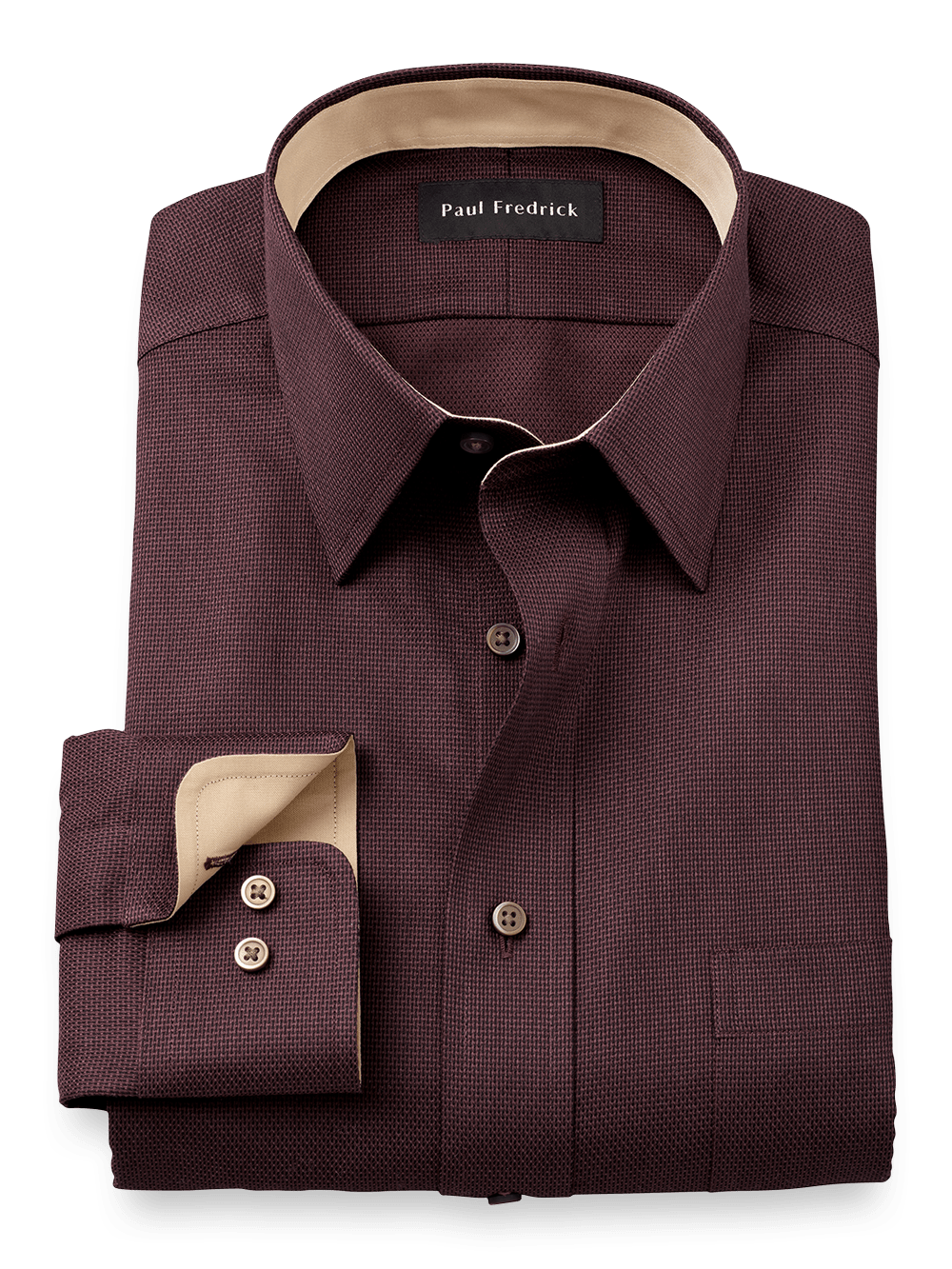 Product Image of Non-iron Cotton Solid Dress Shirt With Contrast Trim-Brown