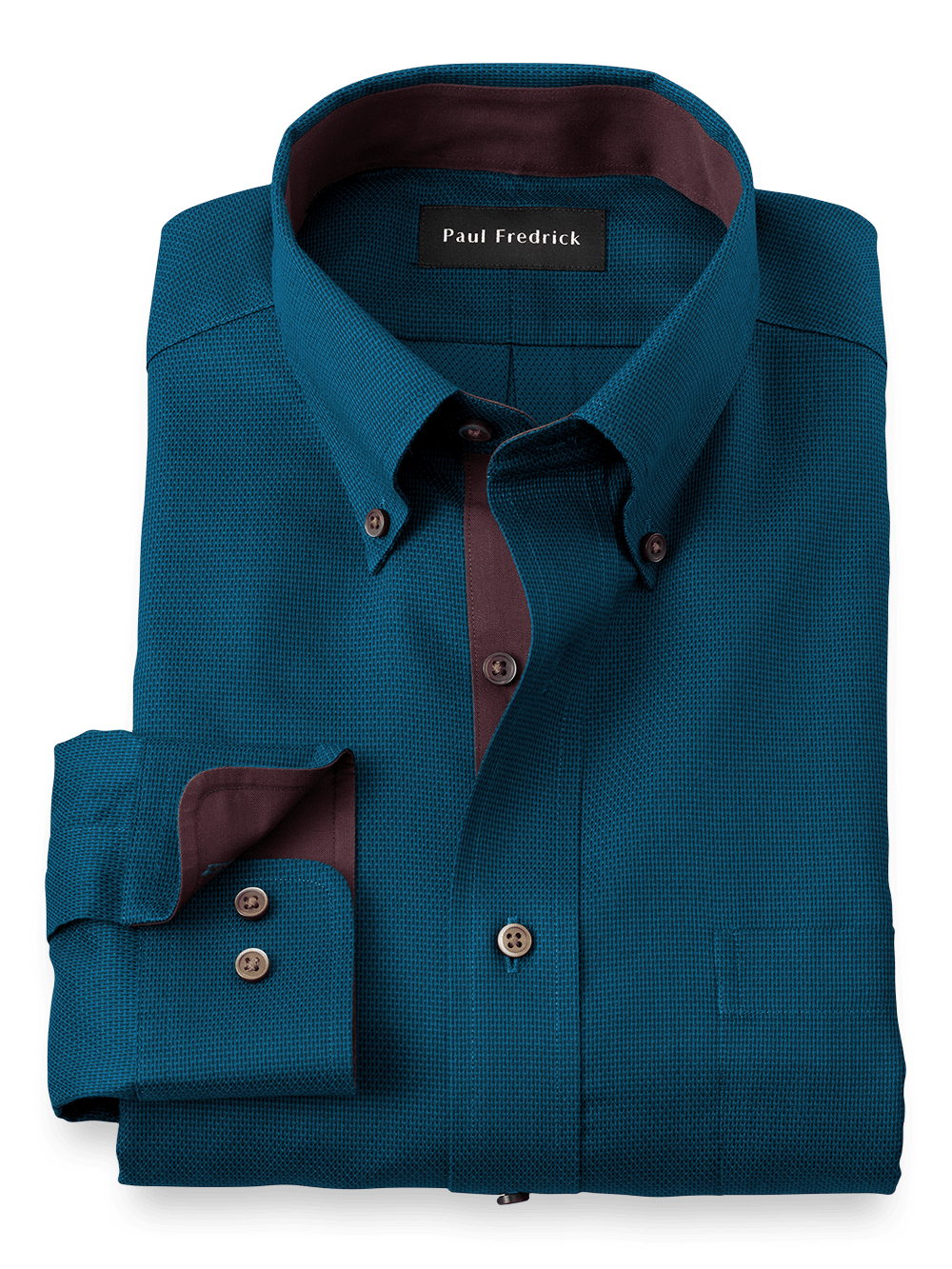 Product Image of Non-iron Cotton Solid Dress Shirt With Contrast Trim-Teal