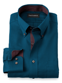 Non-Iron Cotton Solid Dress Shirt With Contrast Trim - Teal