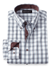 Non-Iron Cotton Plaid Dress Shirt With Contrast Trim - Teal