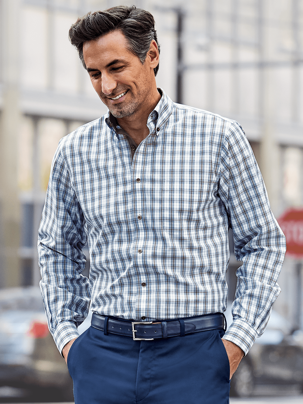 Alternate Image of Non-iron Cotton Plaid Dress Shirt With Contrast Trim-1