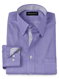 Comfort Stretch Non-Iron Stripe Dress Shirt With Contrast Trim - Purple