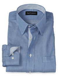 Comfort Stretch Non-Iron Stripe Dress Shirt With Contrast Trim - Blue