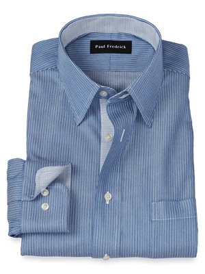 Comfort Stretch Non-Iron Stripe Dress Shirt With Contrast Trim - Blue