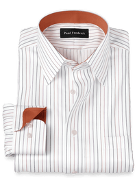 Non-Iron Cotton Stripe Dress Shirt With Contrast Trim - White Multi