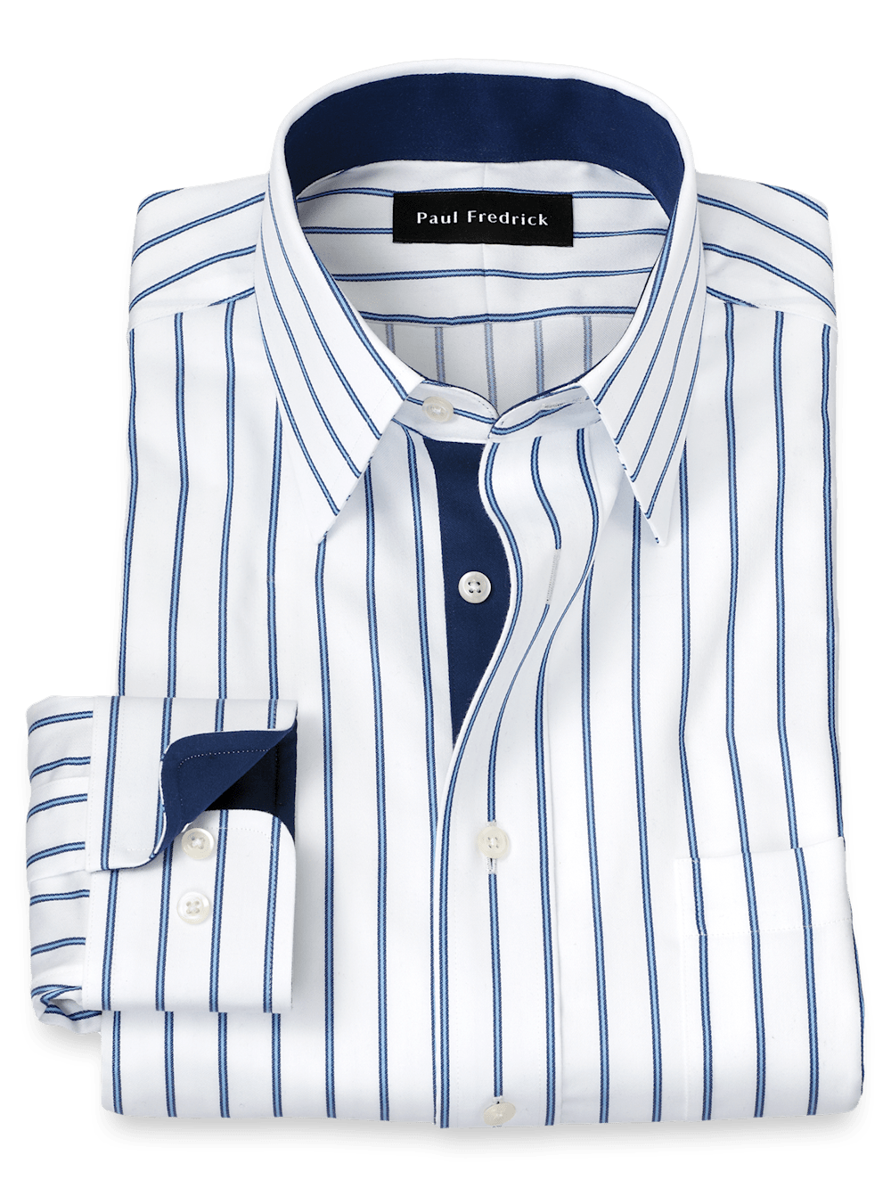 Product Image of Non-iron Cotton Stripe Dress Shirt With Contrast Trim-White/Blue
