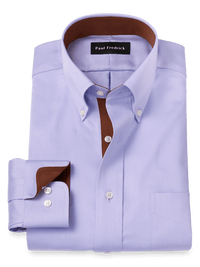 Non-Iron Cotton Solid Dress Shirt With Contrast Trim - Lavender