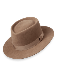 Wool Stiff Brim Fedora With Grosgrain Ribbon Band - Taupe