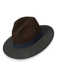 Wool Fedora With Ribbon Band - Brown/grey