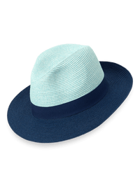 Straw Blend Fedora With Ribbon Band - Light Blue/blue