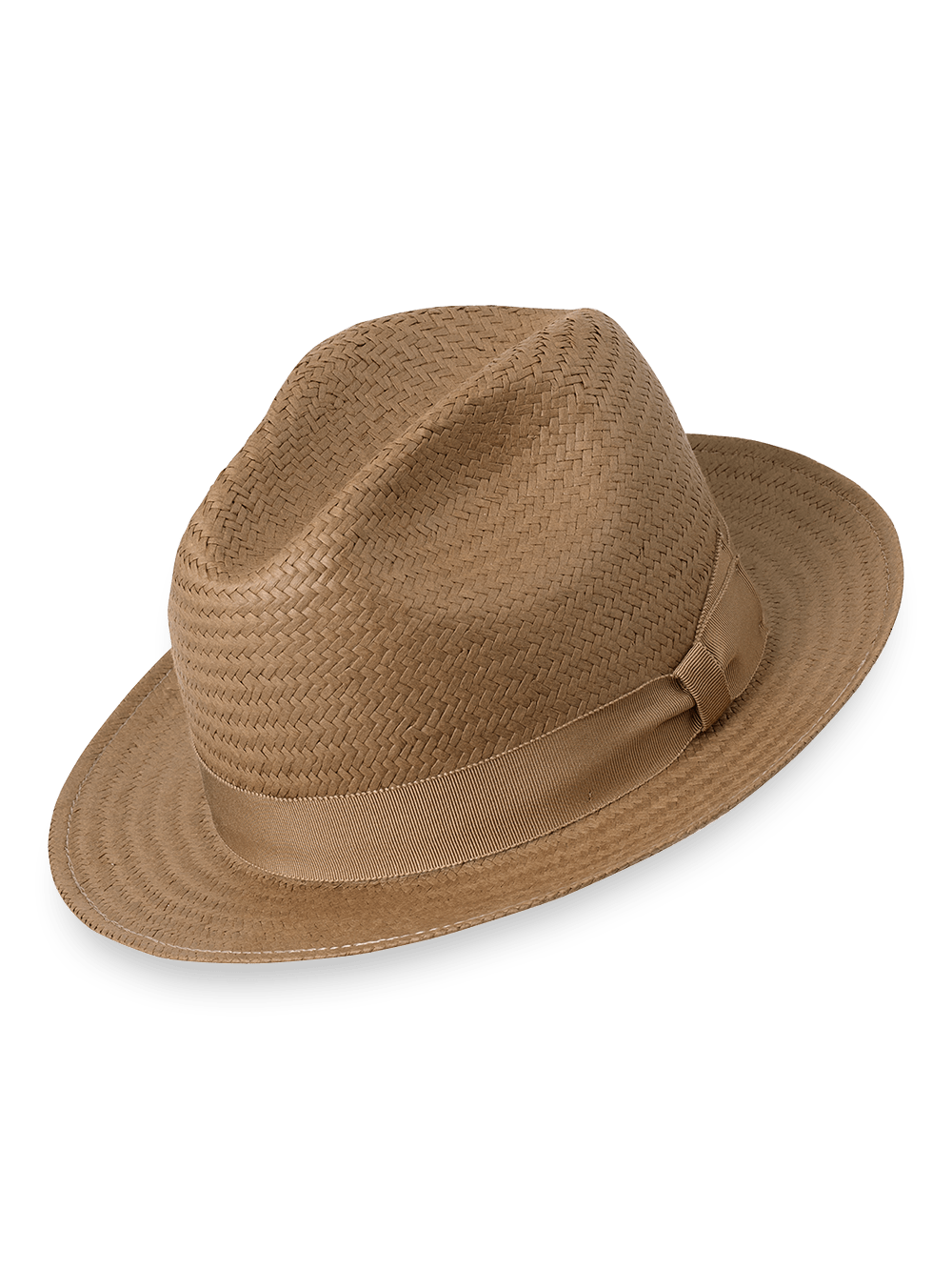 Product Image of Straw Fedora With Ribbon Band-Tan