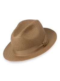 Straw Fedora With Ribbon Band - Tan