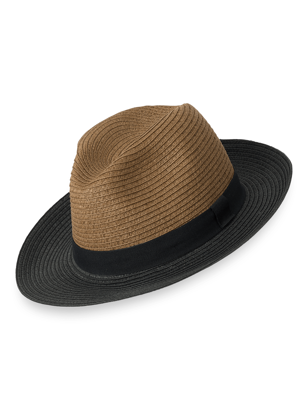 Product Image of Straw Blend Fedora With Ribbon Band-Brown/Black