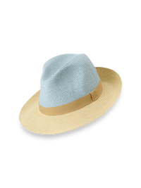Straw Blend Fedora With Ribbon Band - Blue/tan