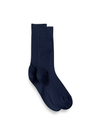 Solid Rib With Contrast Cotton Blend Sock - Navy/blue
