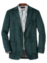 Microsuede Single Breasted Notch Lapel Sport Coat - Dark Green